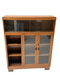 1930s Art Deco Modernist Bookcase, Solid Oak with Glass Doors